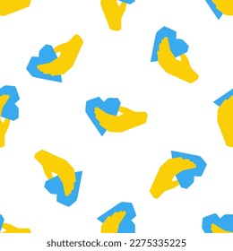 Seamless pattern with symbol illustration heart in hand in blue and yellow color 