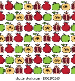 Seamless pattern with symbol of Jewish holiday Rosh Hashanah, New Year. Shana tova vector illustration. Doodle style.