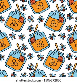 Seamless pattern with symbol of Jewish holiday Rosh Hashanah, New Year. Shana tova vector illustration. Doodle style.