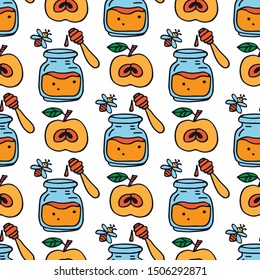 Seamless pattern with symbol of Jewish holiday Rosh Hashanah, New Year. Shana tova vector illustration. Doodle style.