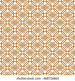 Seamless Pattern of Symbol of Knot of Eternity inside Lattice of Chinese Style.