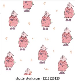 Seamless pattern with the symbol of the new year pig
