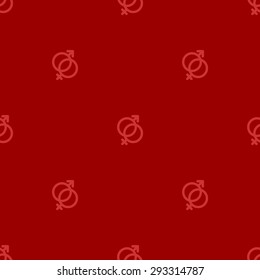 Seamless pattern with the symbol of sex, men and women in dark red