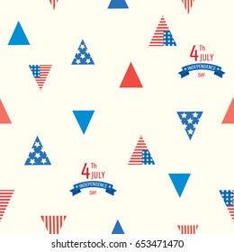 Seamless pattern symbol of usa flag on triangle shape design with stripe on red and stars on blue background for Happy Independence day United states of America, 4th July