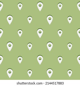 Patrón sin inconvenientes con las etiquetas blancas de símbolo en el mapa sobre un fondo verde claro. Sencillo patrón simétrico. Mapear pines. Ilustración del vector