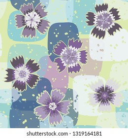 Seamless pattern. Symbolic carnations scattered on the foreground.
The background consists of translucent large spots. Editable.
