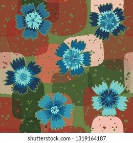 Seamless pattern. Symbolic carnations scattered on the foreground.
The background consists of translucent large spots. Editable.