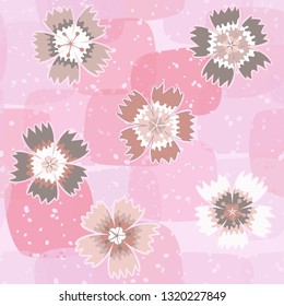Seamless pattern. Symbolic carnations scattered on the foreground.
The background consists of translucent large spots. Editable.