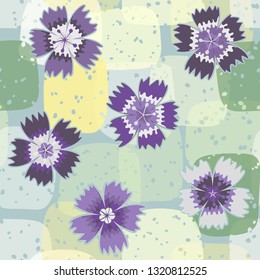 Seamless pattern. Symbolic carnations scattered on the foreground.
The background consists of translucent large spots. Editable.