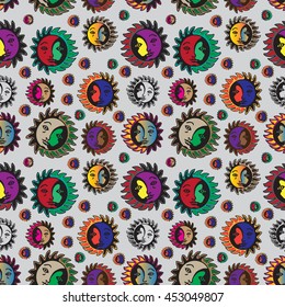 seamless pattern of the symbolic images of the moon and sun in one
