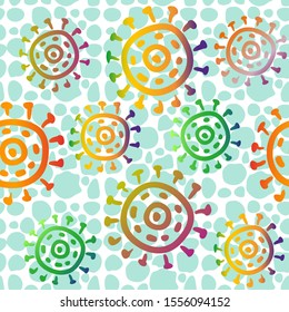 Seamless Pattern with Symbolical Suns Rings on Abstract Tile Green and White Background. Vector