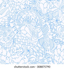 Seamless pattern, symbolizing the subconscious. Scraps of thought, spikes, hooks show the world of the unconscious.