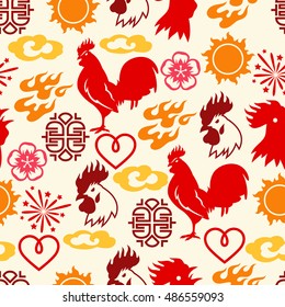 Seamless pattern with symbols of 2017 by Chinese calendar.