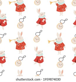 Seamless pattern with symbols from Alice in Wonderland. Vector illustration