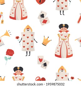 Seamless pattern with symbols from Alice in Wonderland. Vector illustration