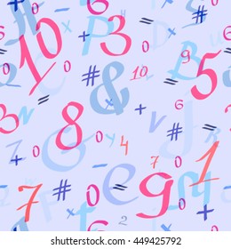 Seamless pattern with symbols,  alphabet, numbers. "Back to school"