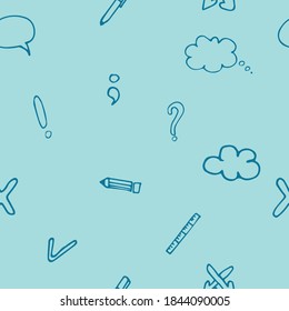 seamless pattern of symbols for app design. doodle elements blue