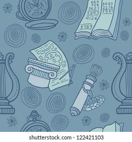 Seamless pattern with symbols of arts