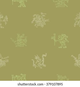 Seamless pattern with symbols from Aztec codices for your design