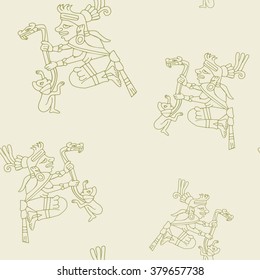 Seamless pattern with symbols from Aztec codices for your design