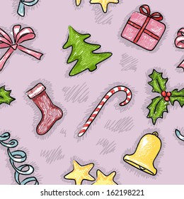 Seamless pattern symbols of Christmas and New Year hand drawn, stylized.