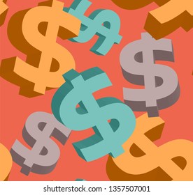 Seamless pattern of the symbols of dollar currency.