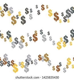 Seamless Pattern of the symbols of dollar currency.  Green vector background with signs of dollars. The pattern can be used for your ad, poster, banner of USD money.