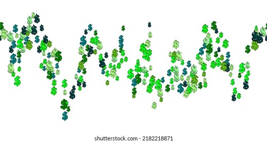 Seamless Pattern of the symbols of dollar currency on white background. Green vector background with signs of dollars. The pattern can be used for your ad, poster, banner of USD money. Vector