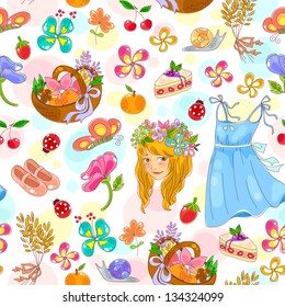 seamless pattern with symbols of early summer and the Hebrew holiday Shavuot (JPEG available in my gallery)