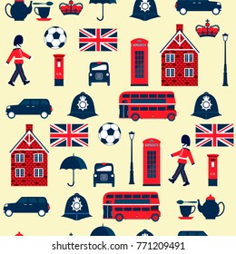 Seamless pattern with symbols of England. Vector illustration.