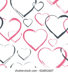 Seamless pattern with symbols of heart. Gold hearts randomly scattered on the dark background. Vector illustration in EPS8 format, pattern swatch included.