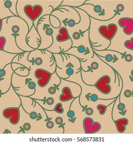 Seamless pattern with symbols of the heart, men and women