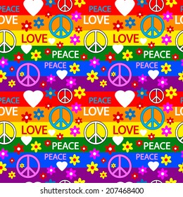 Seamless pattern with symbols of the hippie. Vector illustration.