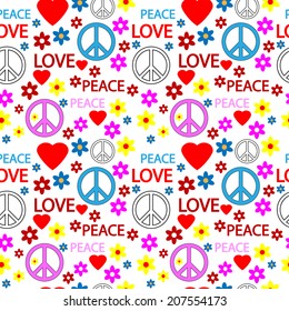 Seamless pattern with symbols of the hippie. Vector illustration.