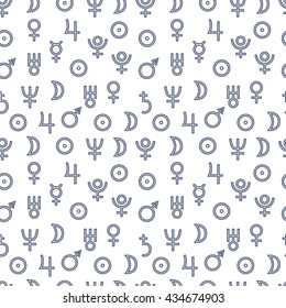 Seamless pattern with symbols of the planets on white background.