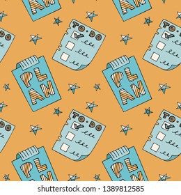 Seamless pattern with symbols of time management and work deadlines. Background for sites and articles about time management and procrastination.
