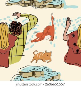 Símbolos de padrão contínuo do peru, ilustração de vetor desenhada à mão.