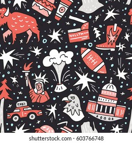Seamless pattern with symbols of United States of America. USA vector texture.