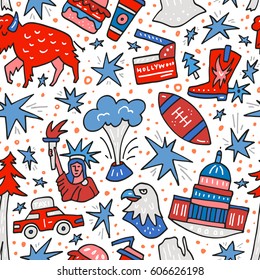 Seamless pattern with symbols of United States of America. USA vector texture.