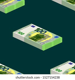 Seamless pattern. Symmetric bundles of banknotes of 100 euros
