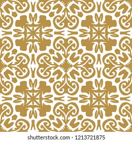 Seamless pattern with symmetric geometric ornament. Ornamental mosaic texture. Kaleidoscope abstract background