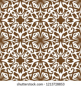 Seamless pattern with symmetric geometric ornament. Ornamental mosaic texture. Kaleidoscope abstract background
