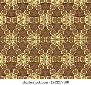 Seamless pattern with symmetric geometric ornament. Ornamental mosaic texture. Ethnic arabic, indian, turkish ornament  . Luxury  vector pattern. Vector illustration