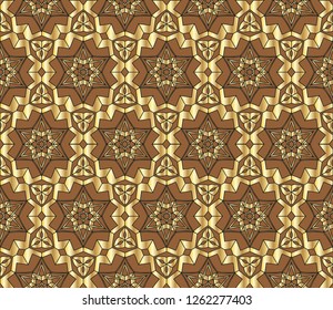 Seamless pattern with symmetric geometric ornament. Ornamental mosaic texture. Ethnic arabic, indian, turkish ornament  . Luxury  vector pattern. Vector illustration