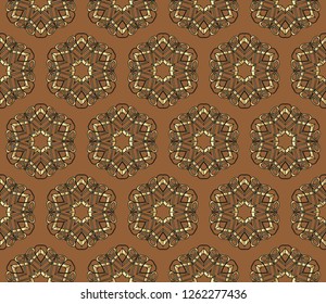 Seamless pattern with symmetric geometric ornament. Ornamental mosaic texture. Ethnic arabic, indian, turkish ornament  . Luxury  vector pattern. Vector illustration