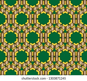 Seamless pattern with symmetric geometric ornament. Ornamental mosaic texture. Kaleidoscope abstract background. Ethnic arabic, indian, turkish ornament.  Luxury vector pattern. Vector illustration, 