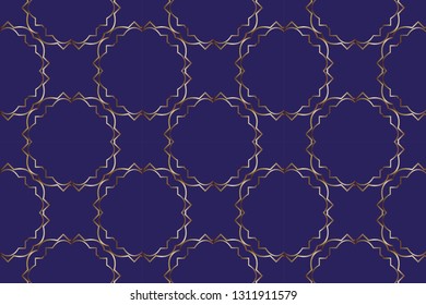 Seamless pattern with symmetric geometric ornament. Ornamental mosaic texture. Kaleidoscope abstract background abstract classic golden, silver    pattern. metal mosaic on a colored background.     