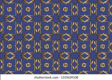 Seamless pattern with symmetric geometric ornament. Ornamental mosaic texture. Kaleidoscope abstract background abstract classic golden, silver    pattern. metal mosaic on a colored background.     
