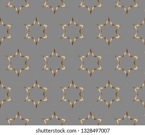 Seamless pattern with symmetric geometric ornament. Ornamental mosaic texture. Kaleidoscope abstract background abstract golden classic pattern. Metal mosaic on a colored background.     