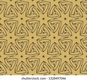Seamless pattern with symmetric geometric ornament. Ornamental mosaic texture. Kaleidoscope abstract background abstract golden classic pattern. Metal mosaic on a colored background.     